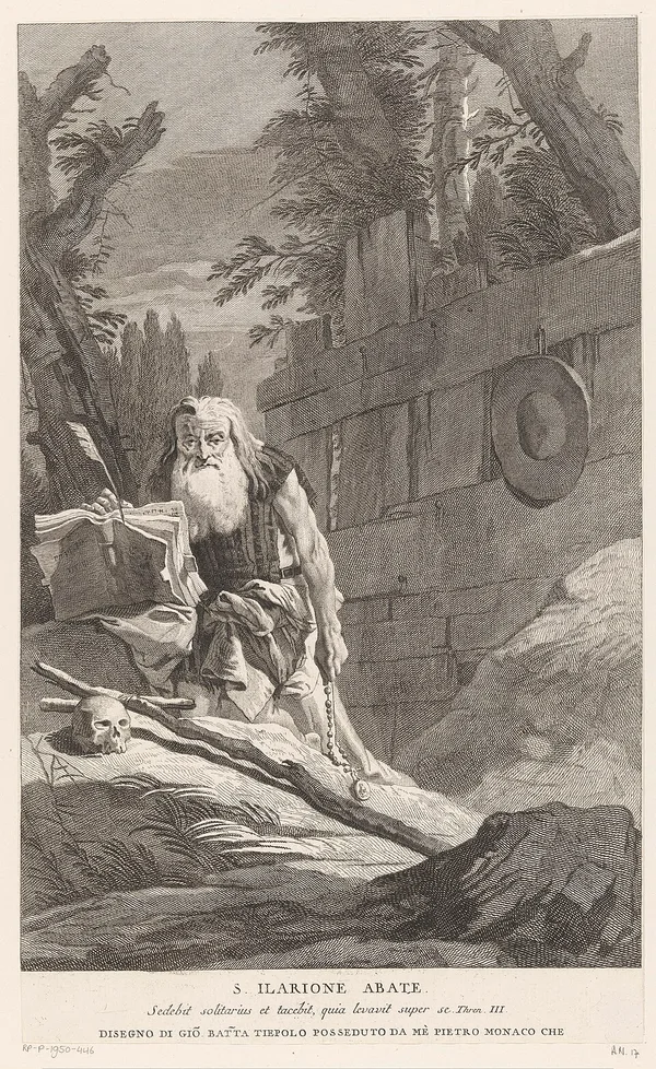 Saint Hilarion, engraving titled “S. Ilarione Abate”, Rijksmuseum