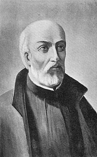 Sts. John de Brébeuf, Isaac Jogues and Companions, engraved portrait of St. John de Brébeuf from The Jesuit Relations